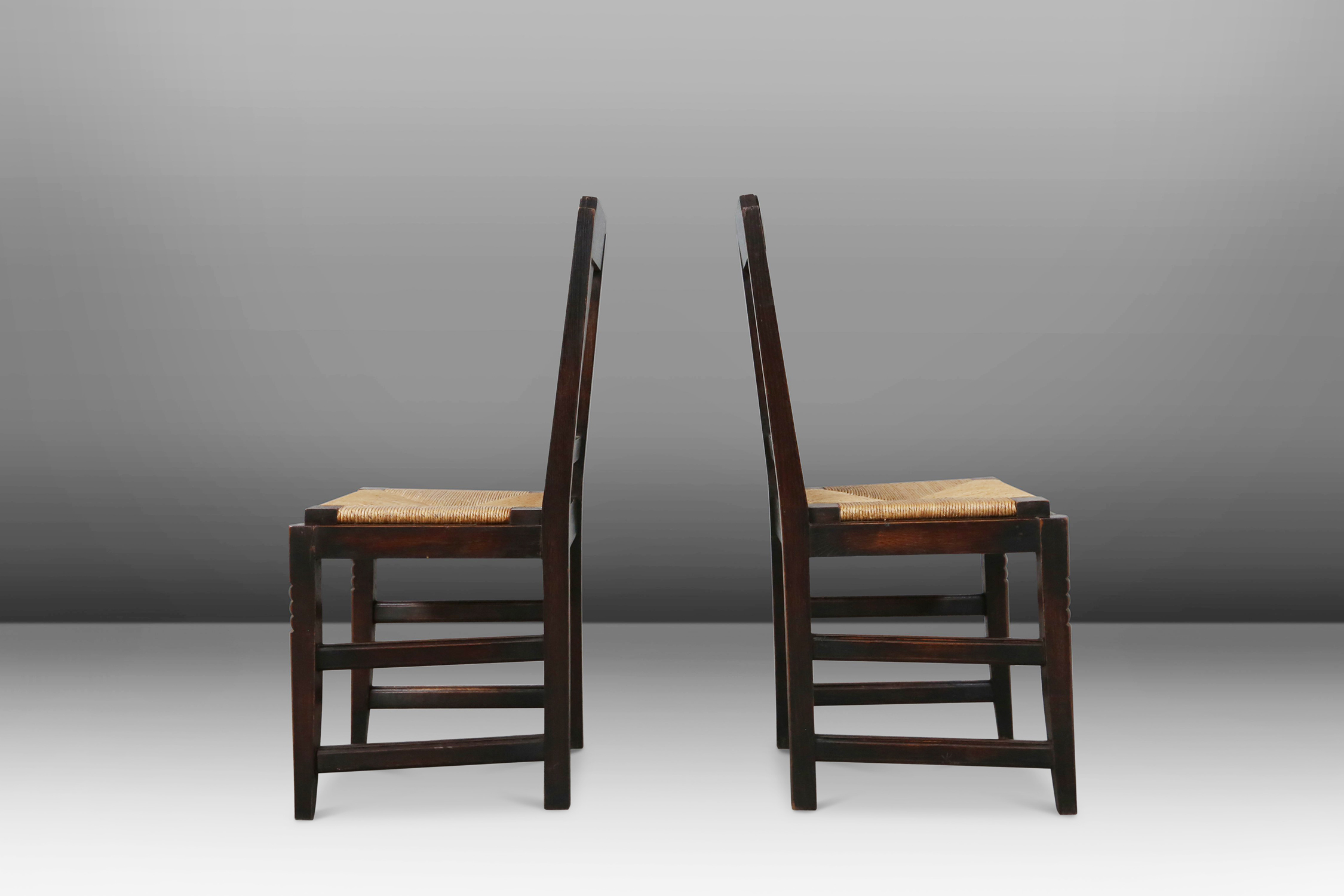 Set of 6 Art Deco Dining Chairs in Oak and Wicker by Victor Coutray, Francethumbnail